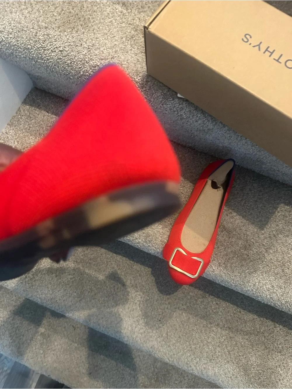 Rothy's Emblem Flat in Red with Gold Buckle Accent
